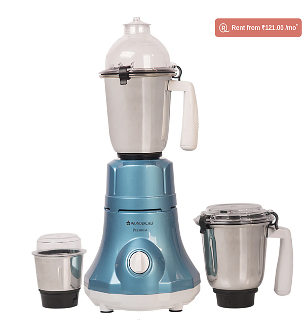 Premium Mixer Grinder, 750W With 3 Thicker Steel Jars, Die-cast Jar Base, Sharp Blade, 5 Years Warranty on Motor, Blue